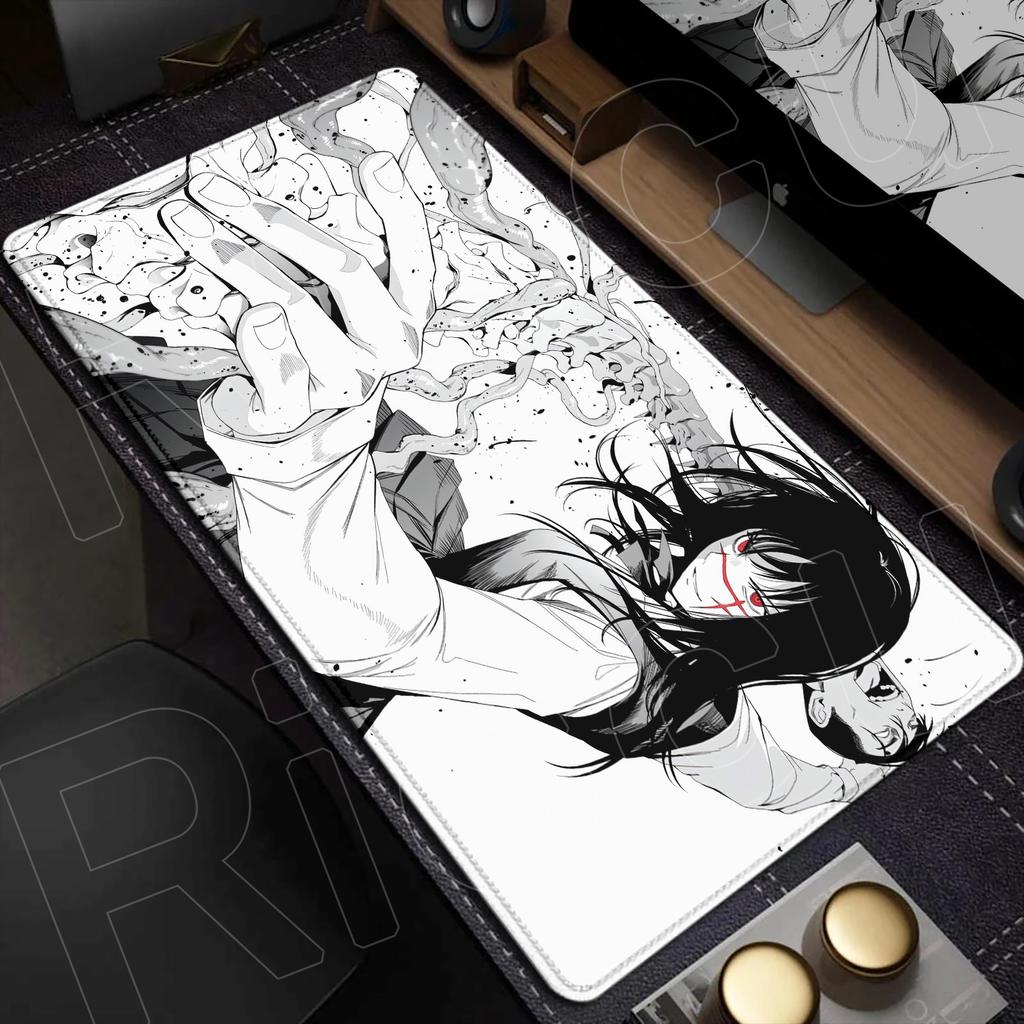 Kawaii Anime Girls Reze Mousepad XXL Laptop Gamer Non-slip Desk Mat 900x400mm Comic Style Chainsaw Man Office Speed Keyboard Pad