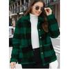 IHUASU Women's Vintage Casual Plaid Print Autumn Winter Long Sleeve POLO Neck Jackets & Coats Elegant