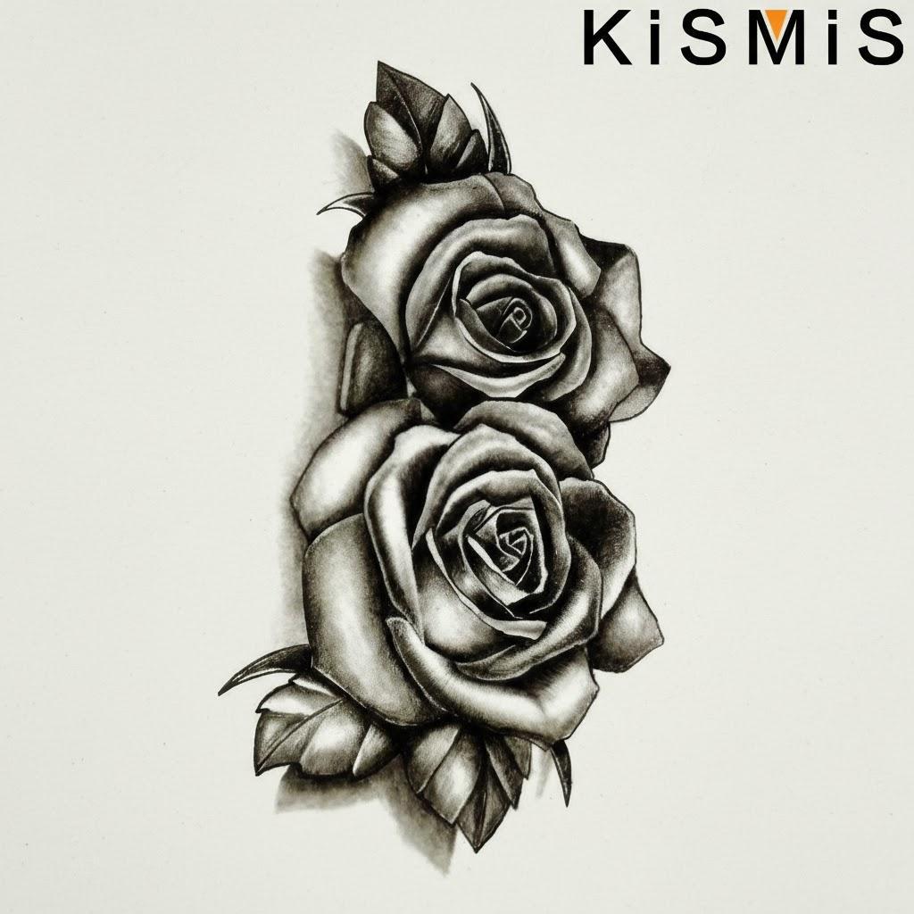 

2Pcs Black Double Rose Waterproof Temporary Tattoos Large Size Long Lasting Body Art Stickers for Women Men