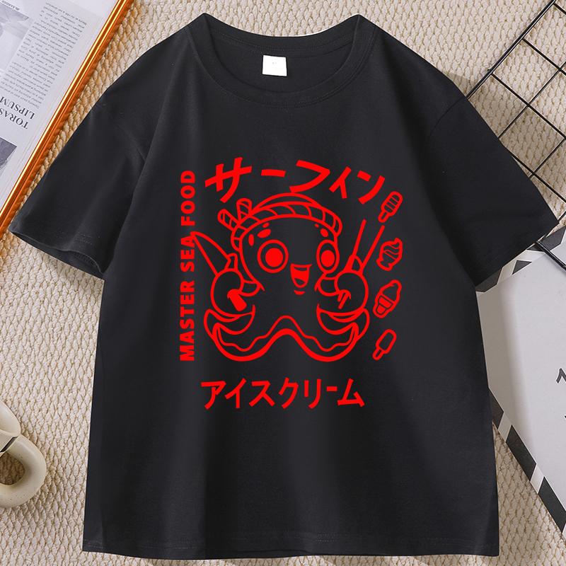 Japanese Street Food T-shirt Osaka Dotonbori Octopus Printed Tshirt Takoyaki Anime Short Sleeve Tees Round Neck Summer Clothes