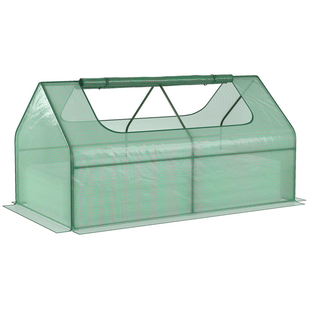 Raised Garden Bed with Greenhouse, Steel Planter Box with Plastic Cover, Roll Up Window, Dual Use for Flowers, Vegetables, Fruits and Herbs