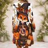 Women White Criss Cross V Neck Long Sleeve Curved Hem Printed Dress Cute Panda Ghost Halloween Pattern