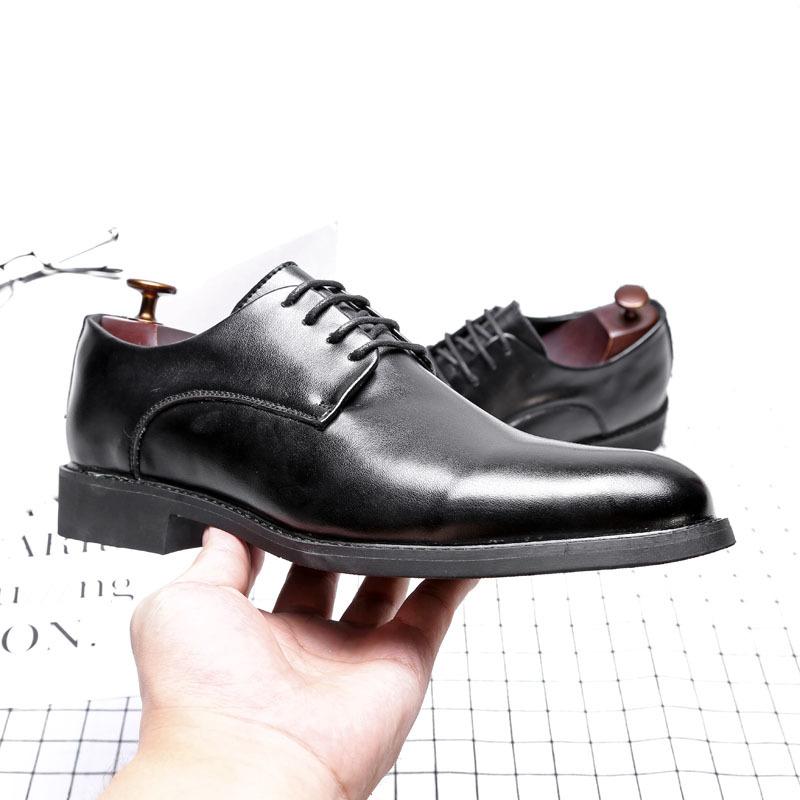 Spring and Autumn Casual Business Leather Shoes Korean Edition British Breathable Dress Leather Shoes Men's Pointed Leather Black Wedding Shoes