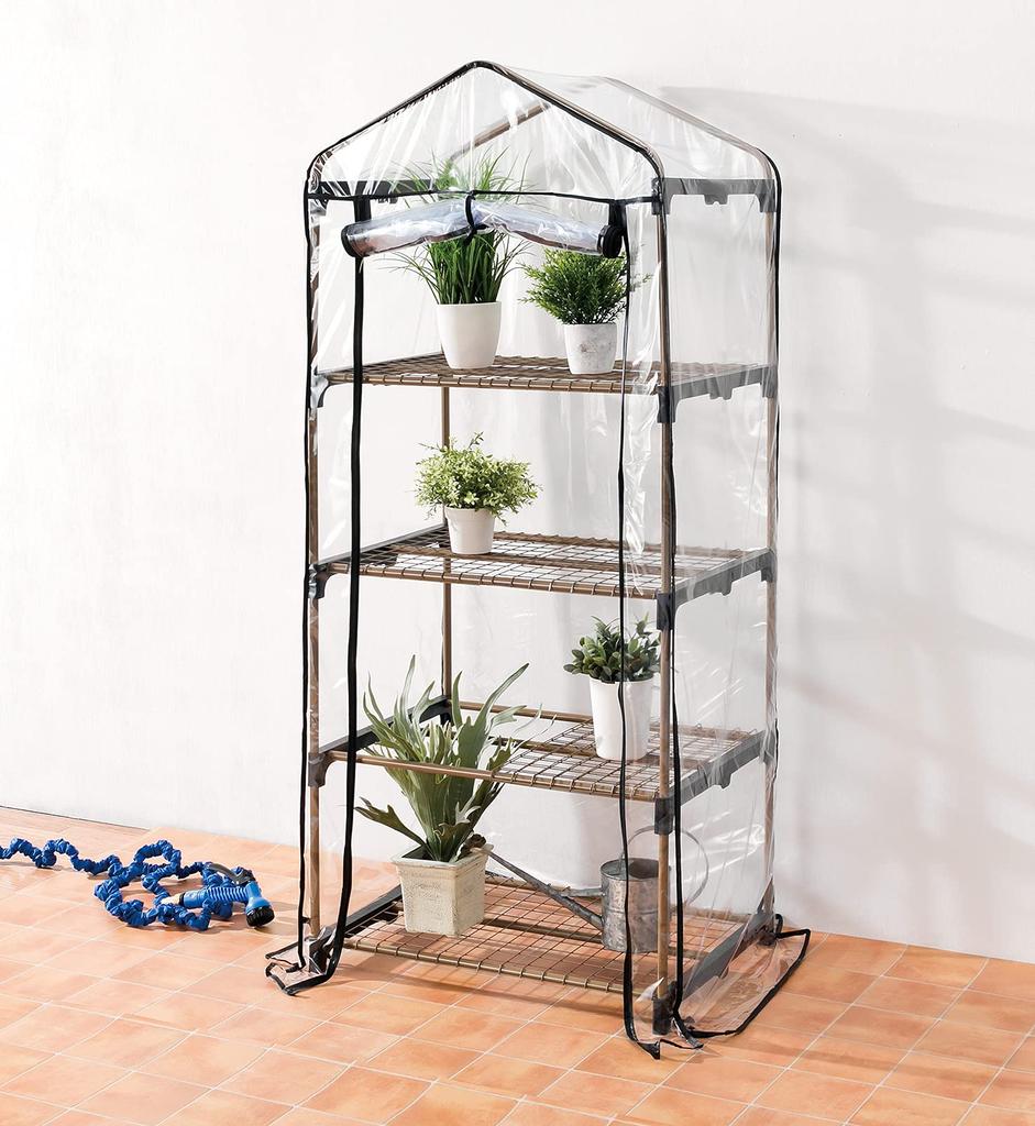 Takeda Corporation seră vinil 70 x 49 x 160 cm 4 rafturi [Sere, grădinărit, rafturi] Rafturi bej/negre, KOST-4M