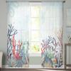 Marine Coral In Summer Tulle Window Curtains for Bedroom Luxury Home Decor Drapes In Living Room Chiffon Panels