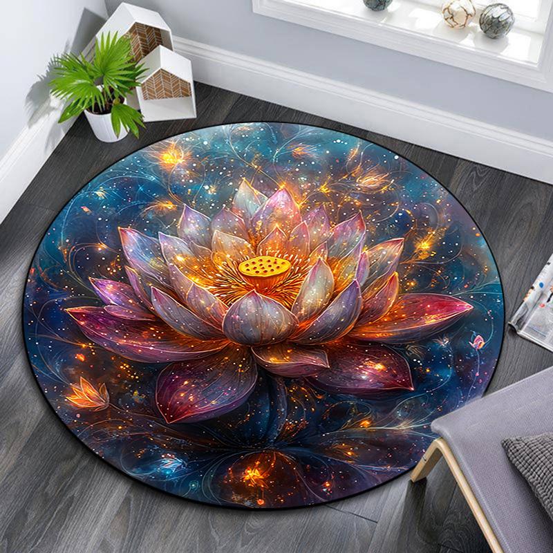 Lotus Round Area Rug,Carpet Rug for Living Room Bedroom Sofa Playroom Decor,Non-slip Floor Mat