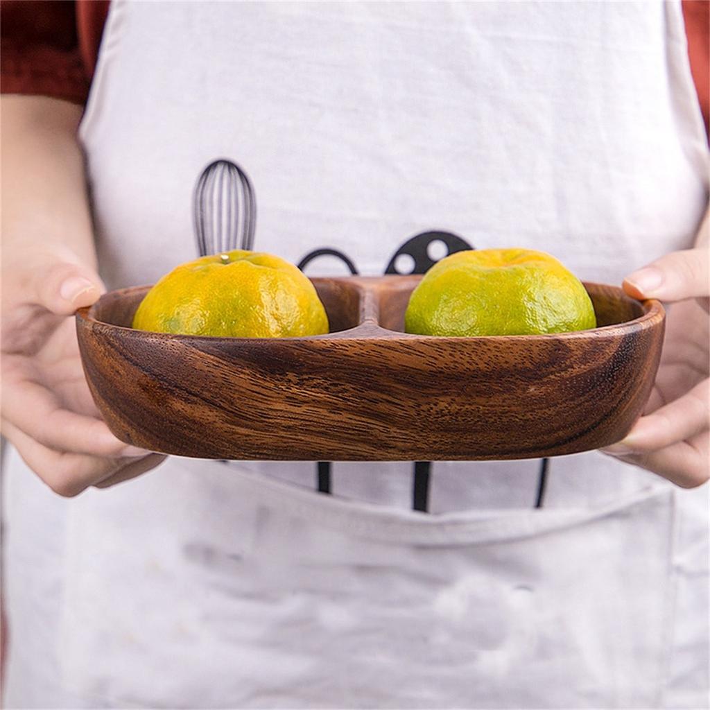 Wood Pistachio Snack Bowl, Double Compartments Dish Holder Nut Bowl for Sunflower Seeds, Peanut, Cherries, Edamame, Fruit