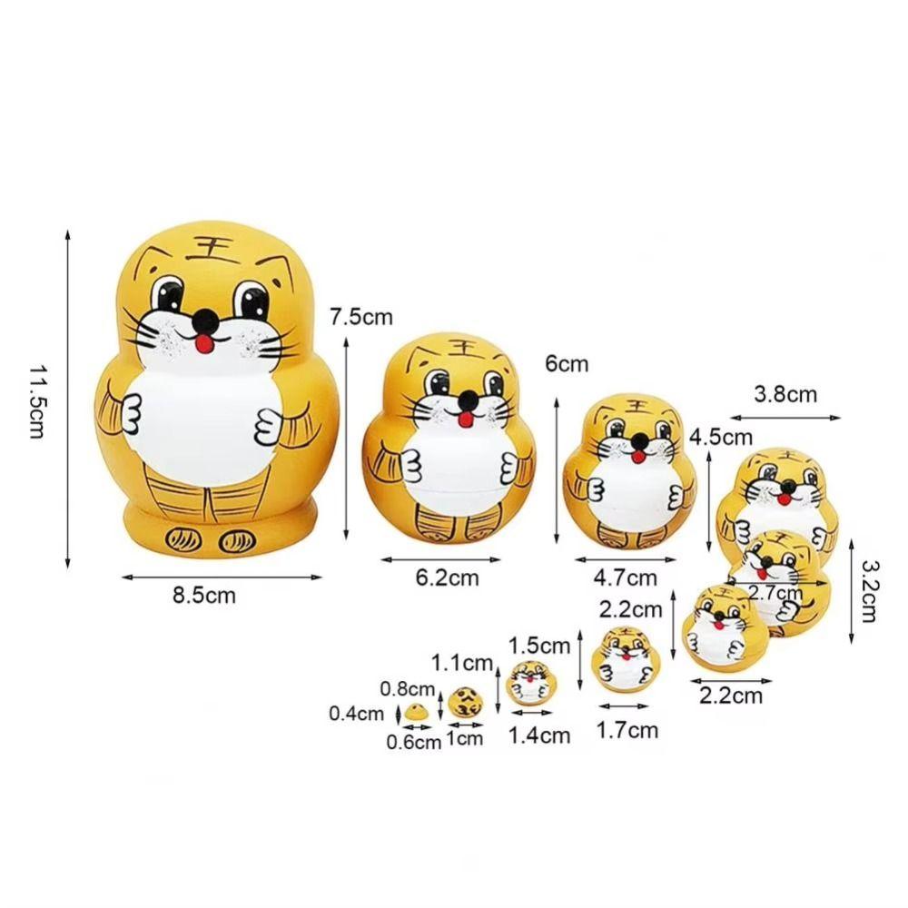 Wooden Animal Tiger Stacking Toy Animals Pattern Matryoshka Doll Toys  Boy Kids