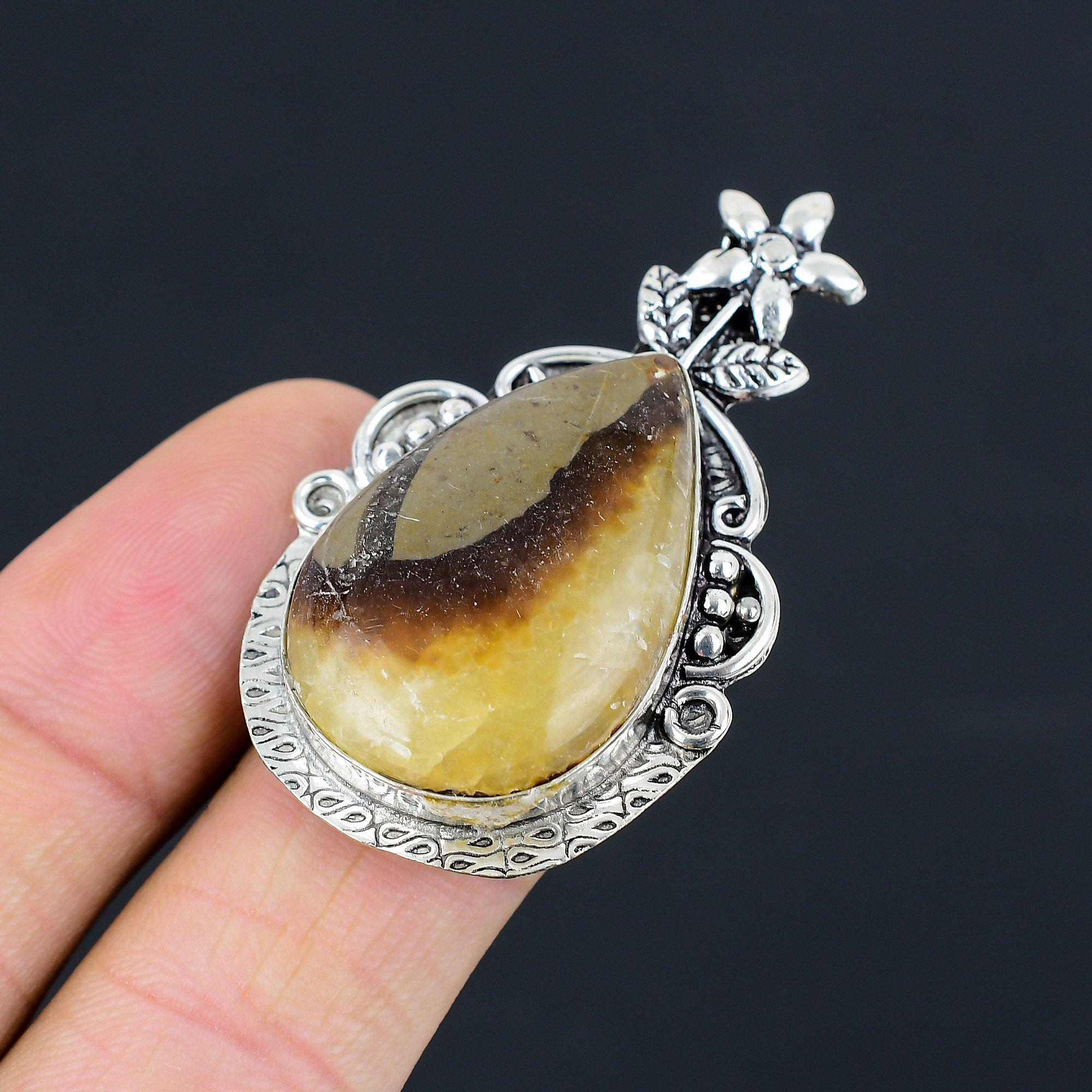 Gift For Women Multi Stone Flower Ring Size 7.5 925 Silver Natural Septarian 7.5