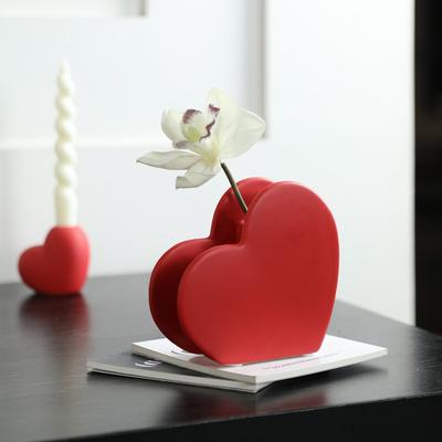 Ceramic Heart-shaped Vase Love Flower Vase Flower Arrangement Accessories Ceramic Handicrafts Red Heart Shape Home Decoration