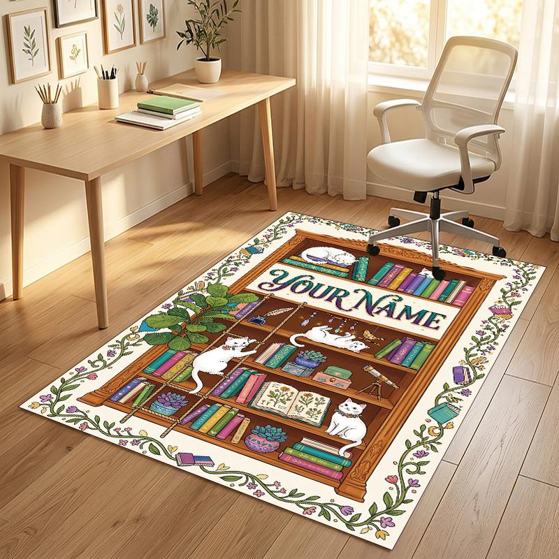 Cat Theme Crystal Velvet Rug Personalized Custom Name Text Soft Floor Mat Home Decor