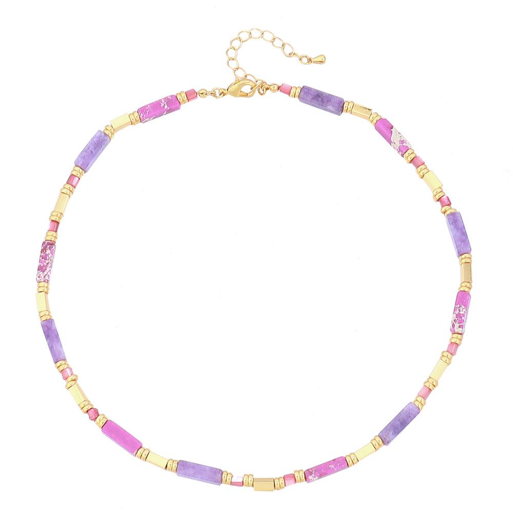 GEMCHIC Women s Purple Natural Stone Bamboo Bead Necklace Geometric Minimalist Choker