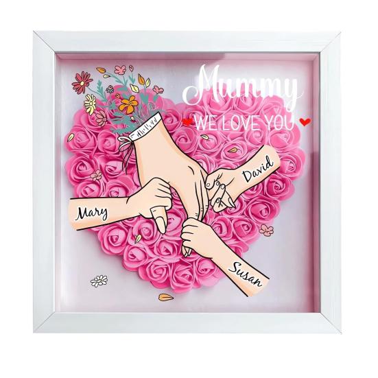 

Personalized Mommy Holding Hands Shadow Box with Ring And Manicure, Custom Names Floral Heart Picture Frame, Mother s Day Gifts for Mom Grandma L D білий