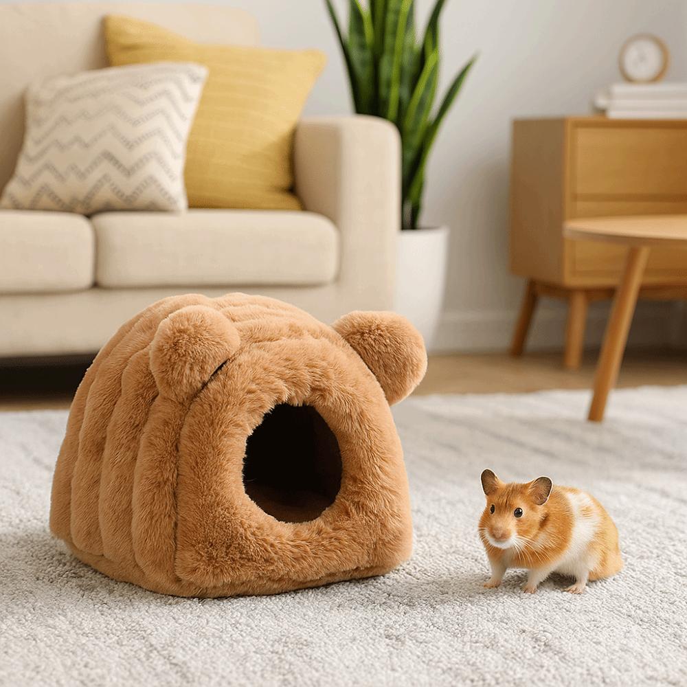 Cute Warm Pet Sleeping Nest Soft Breathable Guinea Pig House Thickened Comfortable Hamster Hideout House Winter