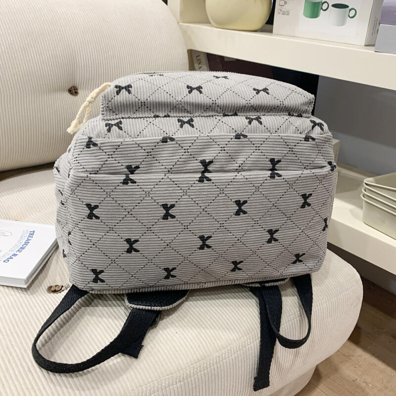 Rucksack Cord Schultasche Schleife bedruckt Leichtgewicht Großes Fassungsvermögen Reise-Rucksack