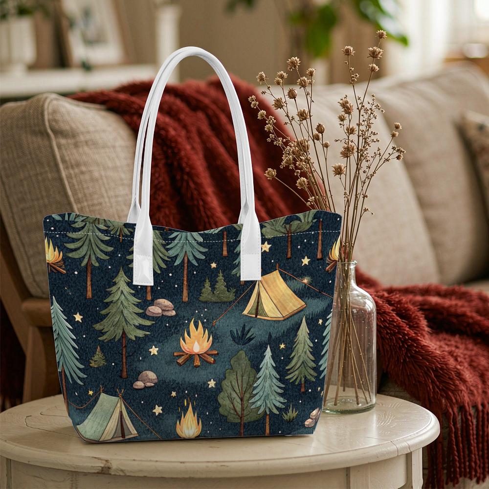 Cute Camping Pattern Portable Daily Tote Bag Lightweight Outdoor Casual Handbag For Women