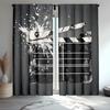 2pcs Grunge Movie Curtains   Clapper Board and Retro Film Backdrop for Window Drapes