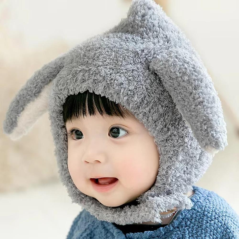 

Autumn Winter Baby Plush Hat Korean Ear Protection Hat Cute Rabbit Ears Hat Kids серый