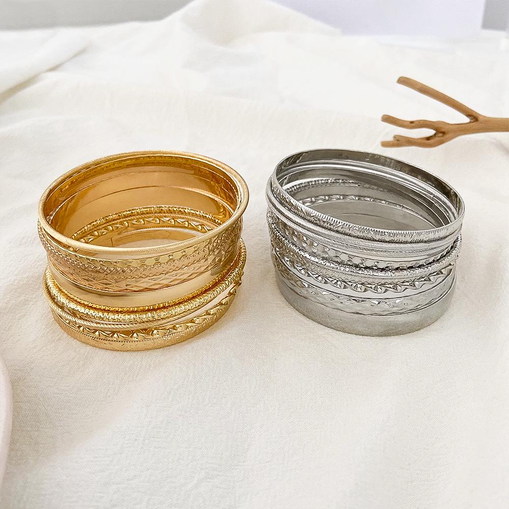 Bohemian Ethnic Gold & Silver Bangle Set - Ancient Western Style Jewelry