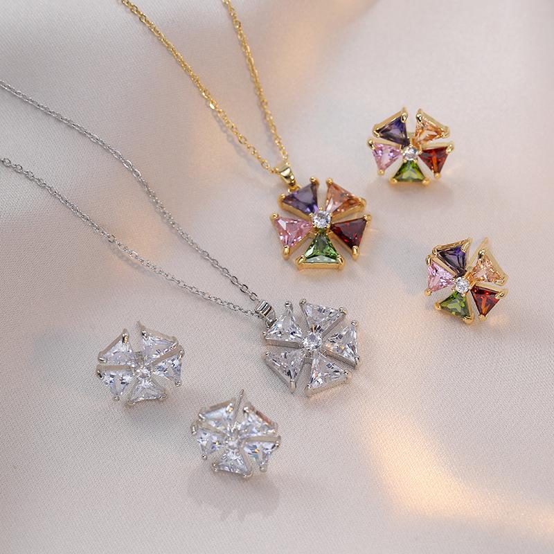 Women’s Colorful Zircon Geometric Necklace Set in Titanium Steel - Trendy Fashion Design