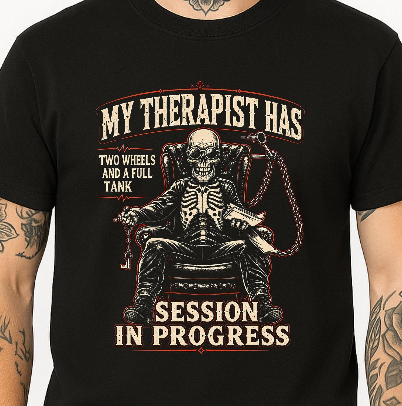 Skull Biker T-Shirt My Therapist Has Two Wheels Motorcycle Funny Vintage Tee. XXXXL