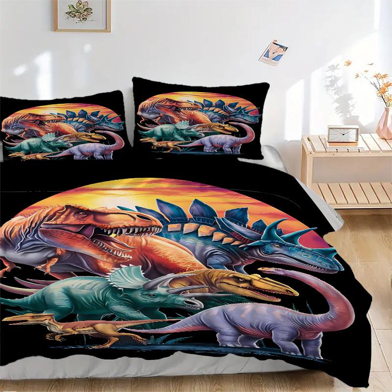 

3pcs Dinosaur Illustration Duvet Cover Set - Machine Washable, Includes 1 Cover and 2 Pillowcases, No Core Included yy251013132 135x200cm