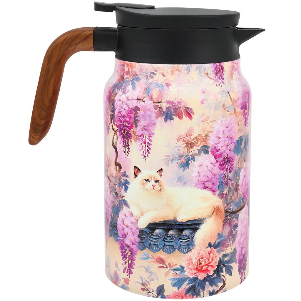 1500 ML Vintage Blumendekor Teekanne Edelstahl-Teekanne mit integriertem Sieb Mehrzweck-Thermoskannen für Kaffee für Zuhause