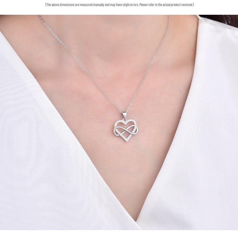 925 Sterling Silver Heart-Shaped Infinity Necklace - Women's European & American Fashion Clavicle Chain
