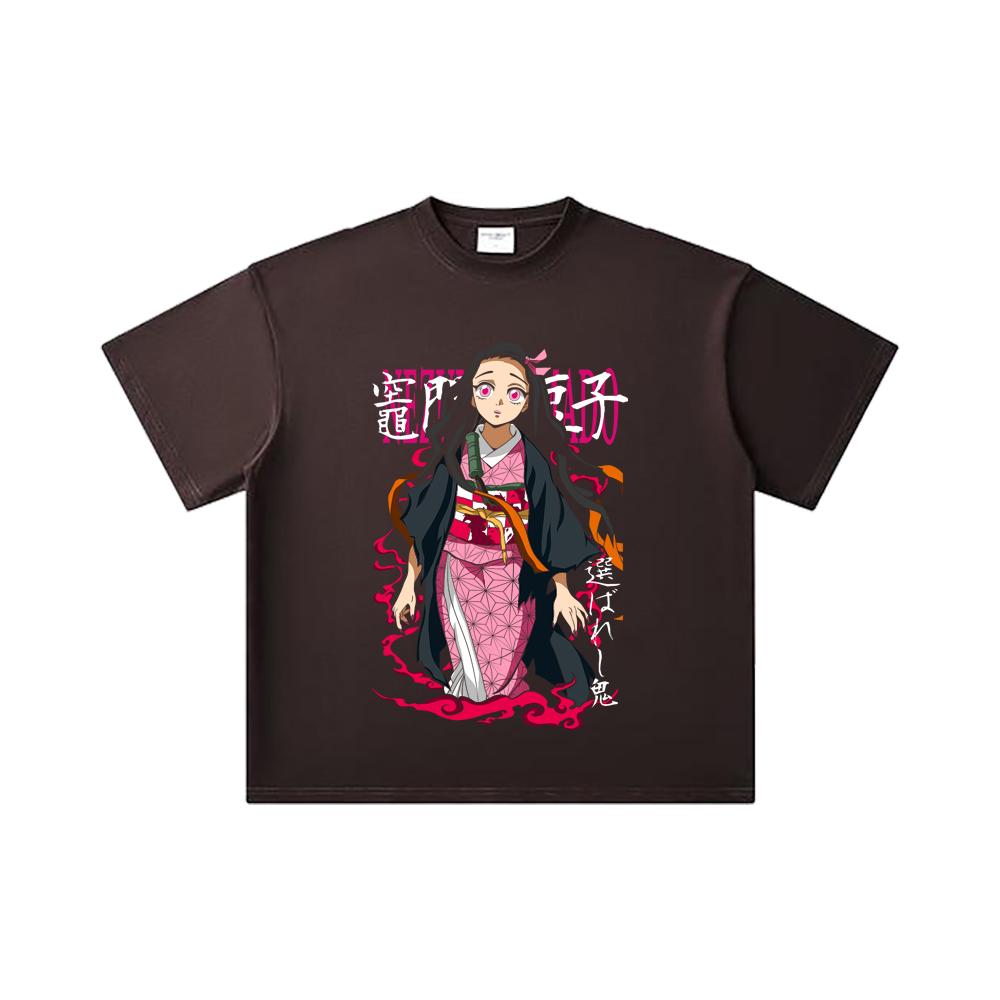 260 GSM Double Yarn 32 Count 100% Cotton Demon Slayer V57 Nezuko Print Unisex Heavy Cotton T Shirt