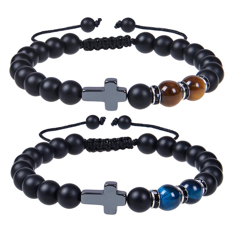 Exclusive 8MM Tiger Eye & Black Matte Stone Woven Bracelet - Holiday Gift