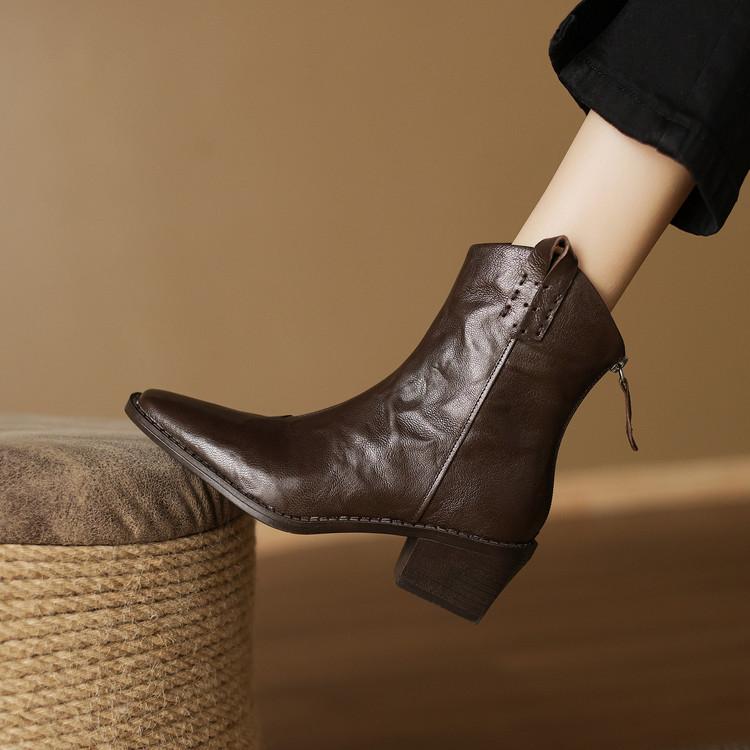 Fashion New Autumn/winter Genuine Leather Women Boots Square Toe Shoes for Women Fashion Boots High Heels Rear Zipper Western Boots