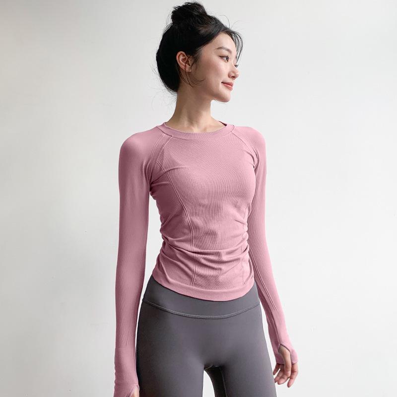 Women's Yoga Fitness Clothing Long Sleeve round Neck Tight Top Quick Dry Running Sportswear Pilates Training Gym Suit