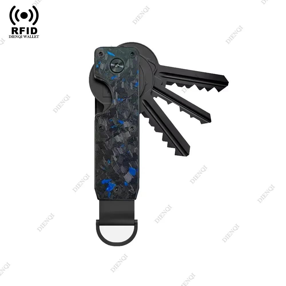 Smart Metal Key Organizer Holds 2-6 Keys Wallets Men RFID Block Aluminium Key Chain Minimalist Case Holder for Keychain Secures Ulqch44