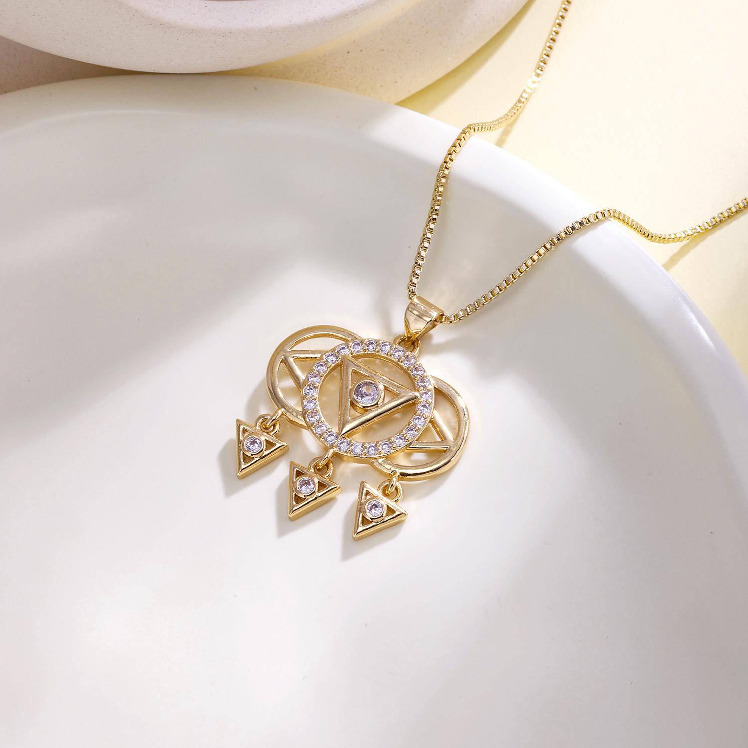 

Nidin Bohemian Dreamcatcher & Occult Symbol Necklace For Women Shiny Crystal Star & Triangle Drop Pendant Trendy Ethnic Jewelry