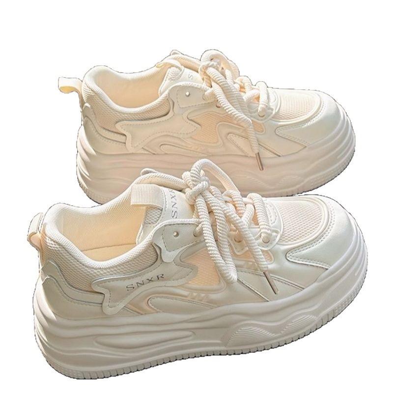 High-value summer new mesh breathable little white shoes women's milk fufu with skirt thick-soled heightening board shoes women