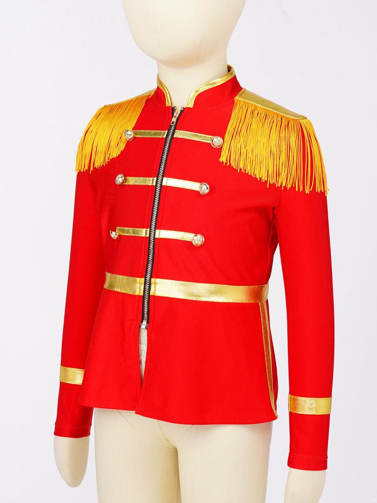 Girls Circus Ringmaster Costume Long Sleeve Front Zip Tassels Shoulder Coat Party Carnival Cosplay Performance Costume