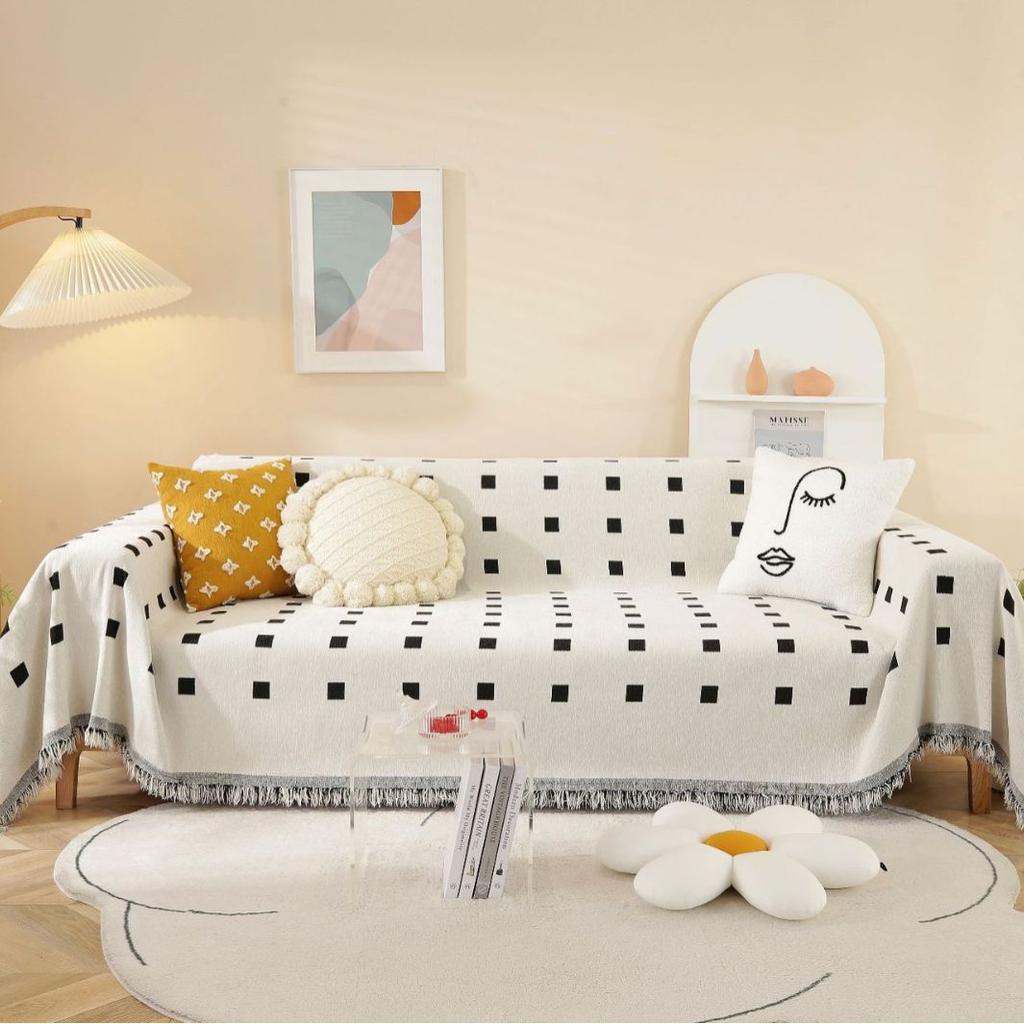 Multifunctional Sofa Cover Geometric Modern Simple Thick Double-sided Available Dust-proof Sofa Blanket