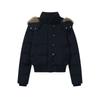 New Winter Cotton Coat Hooded Fur Collar Cotton Coat for Women Thickened Navy Blue Slim Short Cotton Jacket