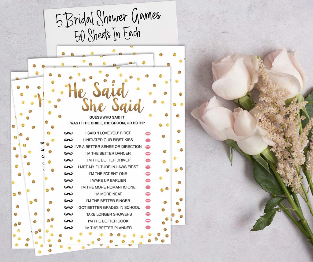 Inkdotpot Gold Confetti Theme Bachelorette Party Games Set of 5 (Activities for 50 Guests) Fun Bridal Shower Games Set Bundle