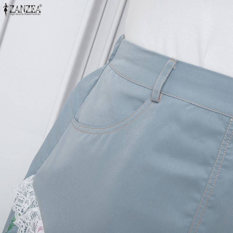 ZANZEA Women Casual Lace Splice Summer Floral Midi Skirts