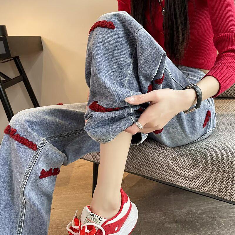 

Women s High Waist Wide Leg Embroidery Jeans - Spring/Autumn 2024 L