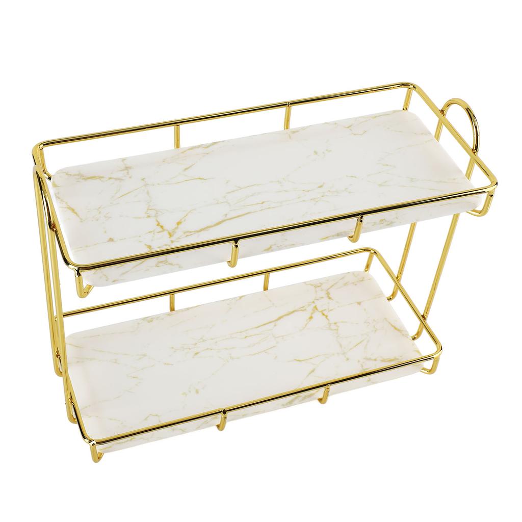 Bathroom Storage Rack Gold White 2 Tier Makeup Shelf Humanized Structure Anti Slip Counter