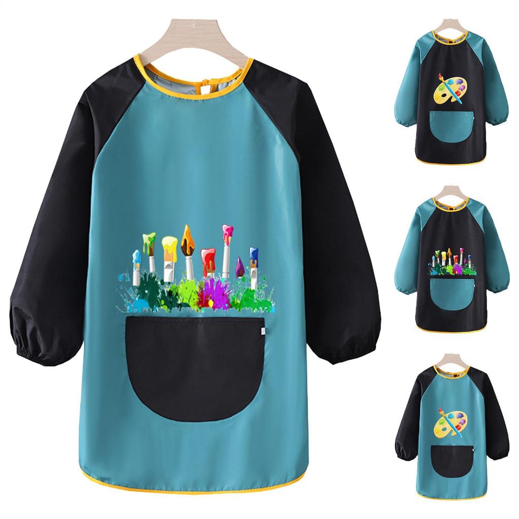 Children's Painting Aprons Waterproof Long Sleeved Cover Kindergarten Art Painting Reverse Dressing Baby Eating Bib Kids Apron