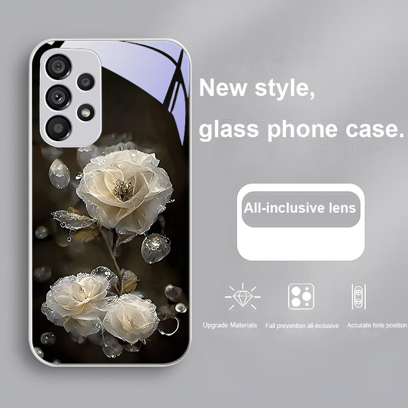 Moisturizing Pink Flower For Samsung Galaxy S23 24 Plus S20 21 FE S25 Ultra A70 72 73 51 52 53 Tempered Glass Phone Case