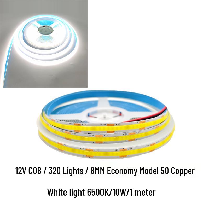 COB LED Strip Light 12V/24V, 320/480 LEDs, 8MM, 90 CRI, Self-Adhesive, Aluminum Channel.