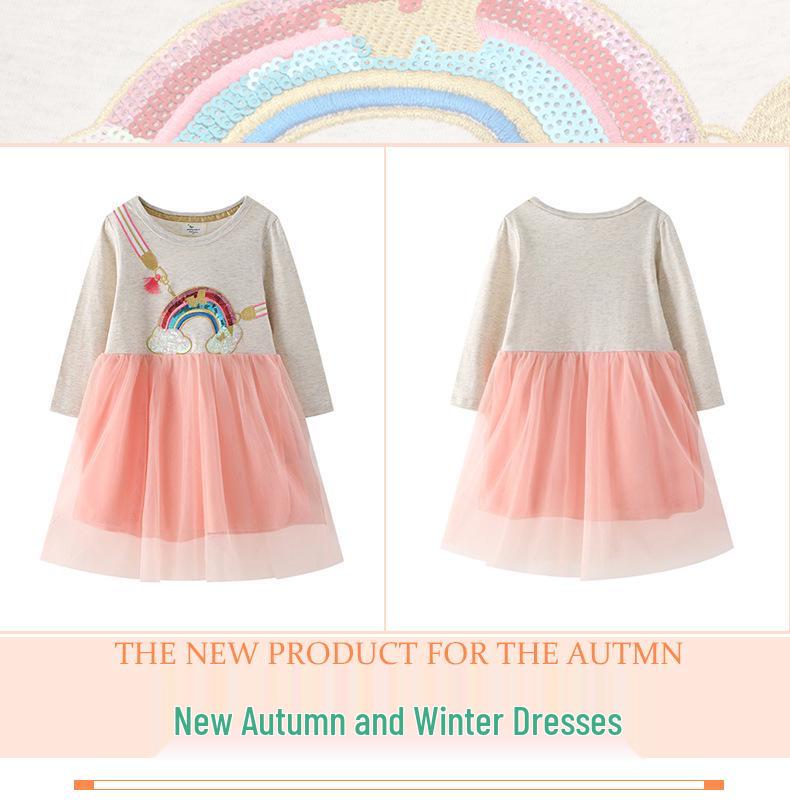 Girls' Spring Long-Sleeve Stylish Dress