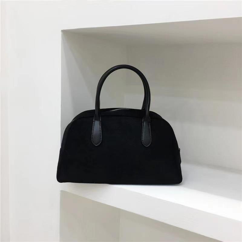 Модная новая нишевая премиальная замшевая портативная сумка для боулинга в стиле ретро, простая женская сумка чёрный