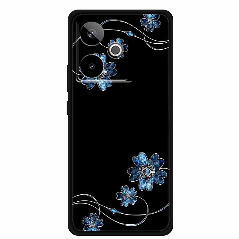 For Realme GT7 GT 7T Case Cute Floral Retro Black Silicone Soft Case Back Cover for Realme GT 7 TPU Funda For Realme GT 7T Coque