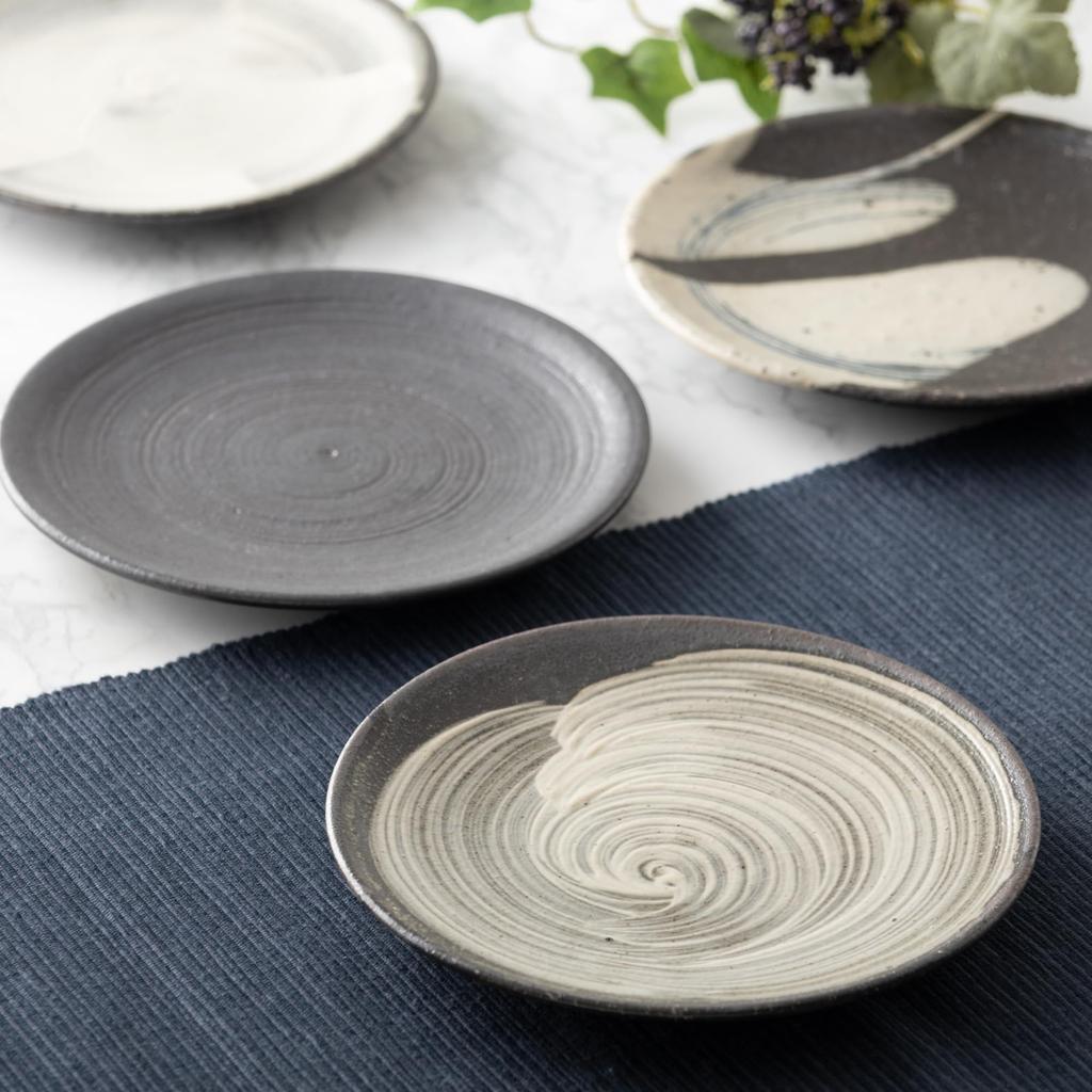 Marui Seito Shigaraki Ware Hechimon Plate, Approx. 15cm Diameter, Kuroiso Black, MR-3-4201