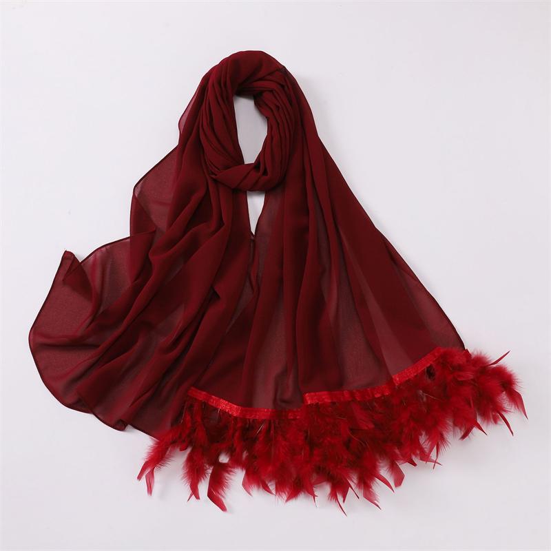

17 цветов 70*175 см Новый шифоновый однотонный шарф Мусульманские женщины Вентилируемый хиджаб-обертывание Рамадан Ислам Перья Кисточки Шаль Леди